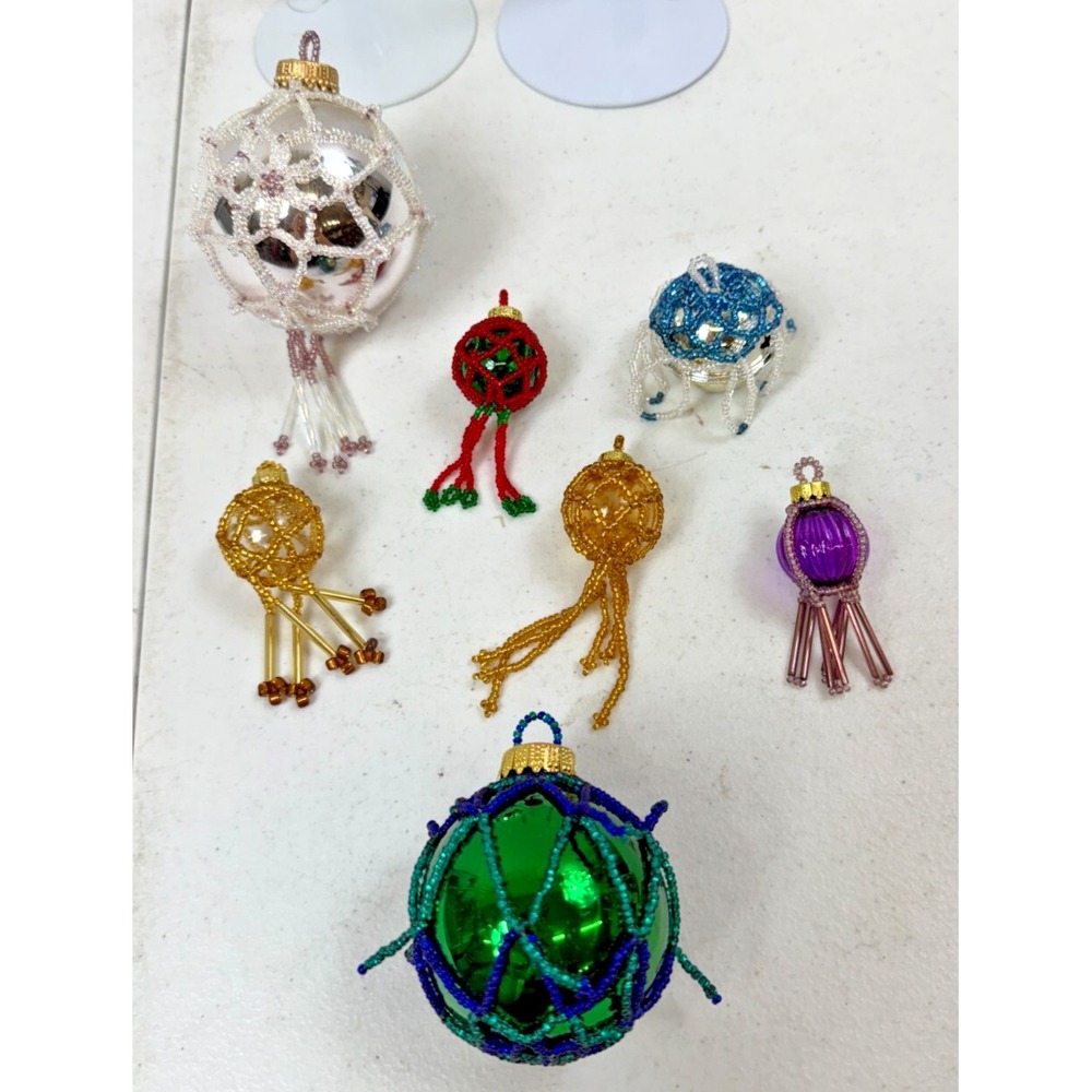 VTG Beaded Christmas Ornaments Lot of 7 Draped Cascading Homemade Holiday Decor